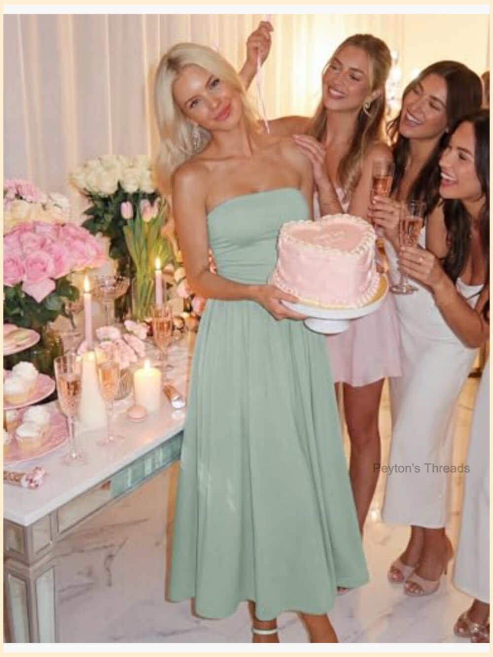 Strapless Ruched A-Line Midi Dress Sleeveless Flowy Wedding Guest - Picture 2 of 7
